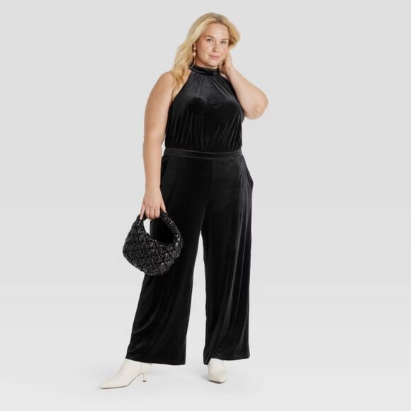 Women's Velvet Jumpsuit - A New Day Black L - Picture 1 of 6